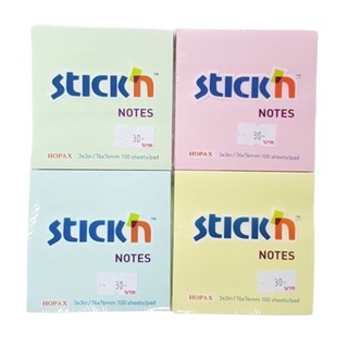 กระดาษโน้ตหัวกาว ขนาด 3”x3” “Stickn” สีเหลือง/ เขียว/ ฟ้า/ ชมพู