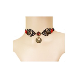 TANITTgems Vintage Ruby French Black Lace Necklace