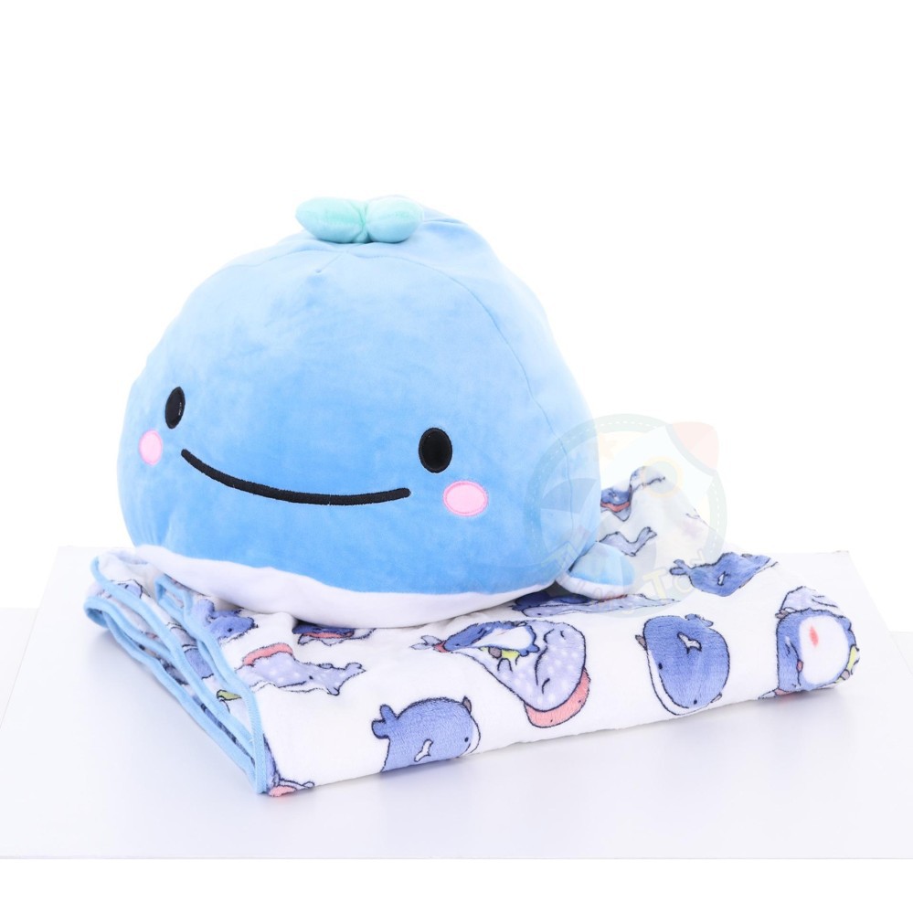CT Whale Blue Pillow Blanket หมอนตุ๊กตาผ้าห่ม ปลาวาฬยืดได้