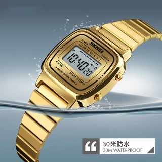 SKMEI 1901 นาฬิกาข้อมือผู้หญิง ดิจิตอลทรงสี่เหลี่ยม สายสเตนเลส กันน้ำ 30M นับถอยหลัง จับเวลา นาฬิกาปลุก แสดงวันที่ วันในสัปดาห์ ระบบ 12/24 ชั่วโมง