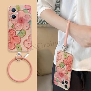 พร้อมส่ง เคสโทรศัพท์มือถือ ซิลิโคนนิ่ม TPU กันตก ป้องกันเลนส์กล้อง ลายดอกไม้ ประดับพลอยเทียม พร้อมสายรัดข้อมือ สําหรับ Oppo A96 4g