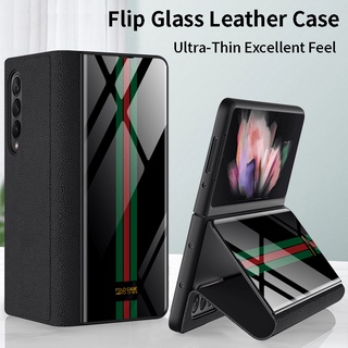 Case For Samsung Galaxy Z Fold 3 W22 Phone Case Leather + Tempered Glass Plating Painted Pattern Full Protection Flip Back Cover