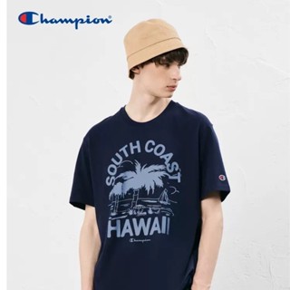 เสื้อยืดแขนสั้น ผ้าฝ้าย ลาย Champion สีขาว สําหรับคู่รัก