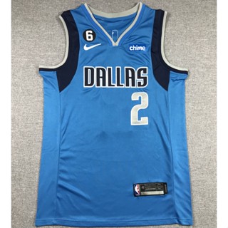 เสื้อกีฬาบาสเก็ตบอล ปักลาย Dallas Mavericks 2 Kyrie Irving สีฟ้า สําหรับผู้ชาย 2023