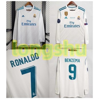 เสื้อกีฬาแขนยาว ลายทีมชาติฟุตบอล Real Madrid 2017 2018 ชุดเหย้า สไตล์เรโทร ไซซ์ S-XXL