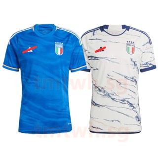 เสื้อกีฬาแขนสั้น ลายทีมชาติฟุตบอล Italy Jersey 2023-24 ชุดเยือน สีฟ้า และสีขาว สําหรับผู้ชาย