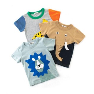 【Uhome】เสื้อยืดแขนสั้น พิมพ์ลายยีราฟ ช้าง แฟชั่นสําหรับเด็กผู้ชาย และเด็กผู้หญิง