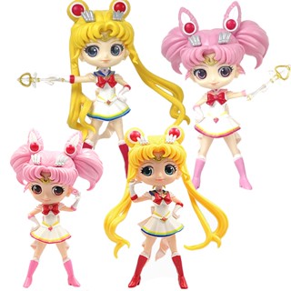 Qposket ฟิกเกอร์การ์ตูนเซเลอร์มูน Tsukino Usagi Chibi Usa Sailor Chibimoon Chibimoon ของเล่นสําหรับเด็ก