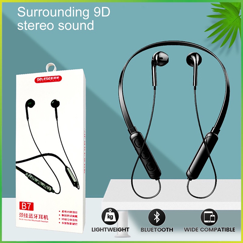 จัดส่งที่รวดเร็ว5.0 ชุดหูฟังบลูทูธไร้สายคอแขวนหูฟังสากลหูฟังกีฬาพร้อมไมโครโฟนเบสสเตอริโอ