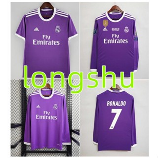 เสื้อกีฬาแขนยาว ลายทีมชาติฟุตบอล Real Madrid 2016 2017 ชุดเยือน สไตล์เรโทร ไซซ์ S-XXL