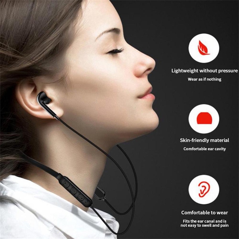 จัดส่งที่รวดเร็ว5.0 ชุดหูฟังบลูทูธไร้สายคอแขวนหูฟังสากลหูฟังกีฬาพร้อมไมโครโฟนเบสสเตอริโอ