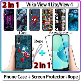 2 IN 1 เคส สําหรับ Wiko View 4 Lite View 4i เคส พร้อมกระจกนิรภัยโค้ง ป้องกันหน้าจอ เซรามิค การออกแบบ LOL และฮีโร่