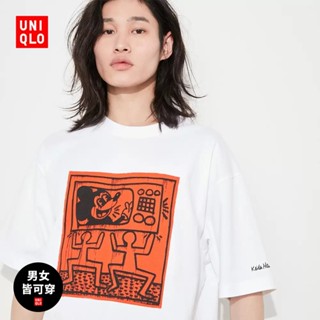 Uniqlo เสื้อยืดแขนสั้น พิมพ์ลาย Mickey Keith สําหรับผู้ชาย และผู้หญิง