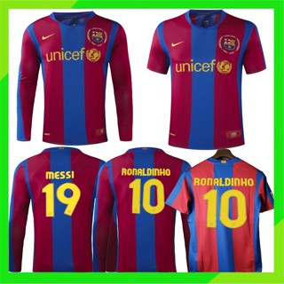 เสื้อกีฬาแขนยาว ลายทีมชาติฟุตบอล Barcelona 07 08 2007 2008 ชุดเหย้า สําหรับผู้ชาย ไซซ์ S - XXL