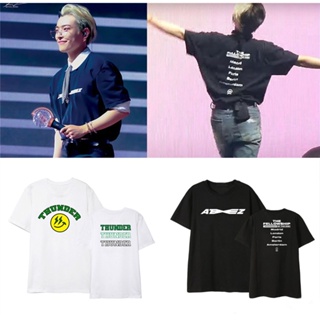 เสื้อยืดแขนสั้น พิมพ์ลายตัวอักษร ATEEZ THE FELLOWSHIP THUNDER ทรงหลวม สไตล์เกาหลี สําหรับผู้ชาย มีสีดํา สีขาว