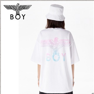 Boylondon เสื้อยืดลําลอง แขนสั้น คอกลม พิมพ์ลาย สีฟ้า สีชมพู แฟชั่นฤดูใบไม้ผลิ ฤดูร้อน