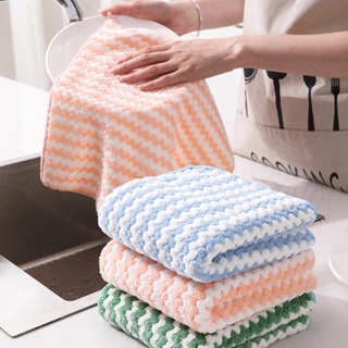 Striped Thicker Microfiber Towel Absorbent Kitchen Cleaning Cloths Oil Dish Towel Rags Napkins Household Cleaning Towel