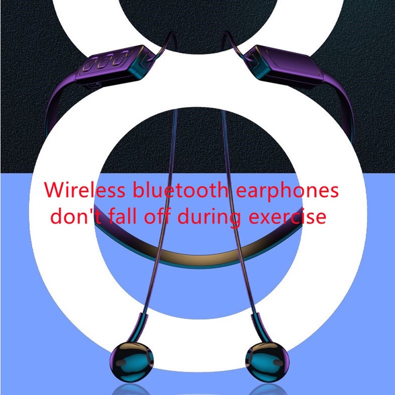 จัดส่งที่รวดเร็ว5.0 ชุดหูฟังบลูทูธไร้สายคอแขวนหูฟังสากลหูฟังกีฬาพร้อมไมโครโฟนเบสสเตอริโอ