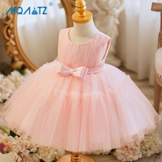 Mqatz ชุดเดรสเจ้าหญิง แต่งโบว์ ลูกไม้ สีขาว สีชมพู แฟชั่นฤดูร้อน สําหรับเด็กผู้หญิง อายุ 1 ปี 0-5 ปี L2066XZ