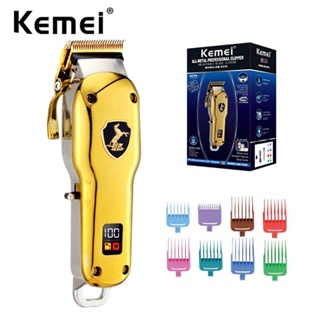 Kemei ปัตตาเลี่ยนตัดผมไฟฟ้าไร้สาย โลหะ แบบชาร์จไฟได้ แบบมืออาชีพ สําหรับผู้ชาย ร้านตัดผม