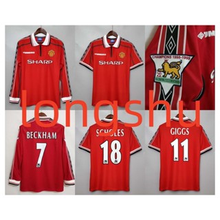 เสื้อกีฬาแขนสั้น ลายทีมชาติฟุตบอล Manchester United 1998 1999 ชุดเหย้า สีแดง สไตล์เรโทร ไซซ์ S-XXL