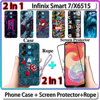 เคส 2 IN 1 สําหรับ Infinix Smart 7 X6515 เคสพร้อมกระจกนิรภัยโค้ง ป้องกันหน้าจอเซรามิค LOL และการออกแบบฮีโร่