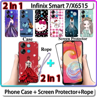 2 IN 1 เคส สําหรับ Infinix Smart 7 X6515 เคส พร้อมกระจกนิรภัยโค้ง ป้องกันหน้าจอเซรามิค สําหรับเด็กผู้หญิง และคิตตี้