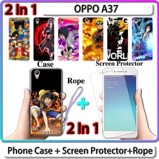 2 IN 1 เคส สําหรับ OPPO A37 เคส พร้อมกระจกนิรภัยกันรอยหน้าจอ นารูโตะ และการออกแบบ One Piece