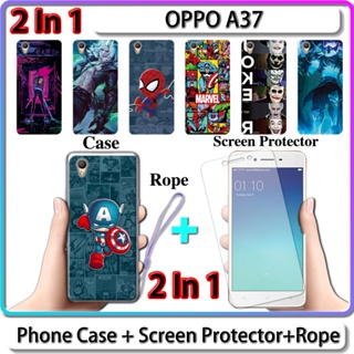 2 IN 1 เคส สําหรับ OPPO A37 เคส พร้อมกระจกนิรภัยกันรอยหน้าจอ LOL และการออกแบบฮีโร่