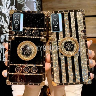 เคสโทรศัพท์มือถือ กันกระแทก ลายดอกไม้ ประดับเพชร พร้อมแหวนนิ้ว สําหรับ Vivo Y76 5G Y76S Y77 Y15s Y15a