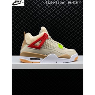 Off White xNk Air Jordan 4 retro Cream Michael Jordan AJ4 รองเท้าผ้าใบลําลอง เหมาะกับการเล่นกีฬา บาสเก็ตบอล