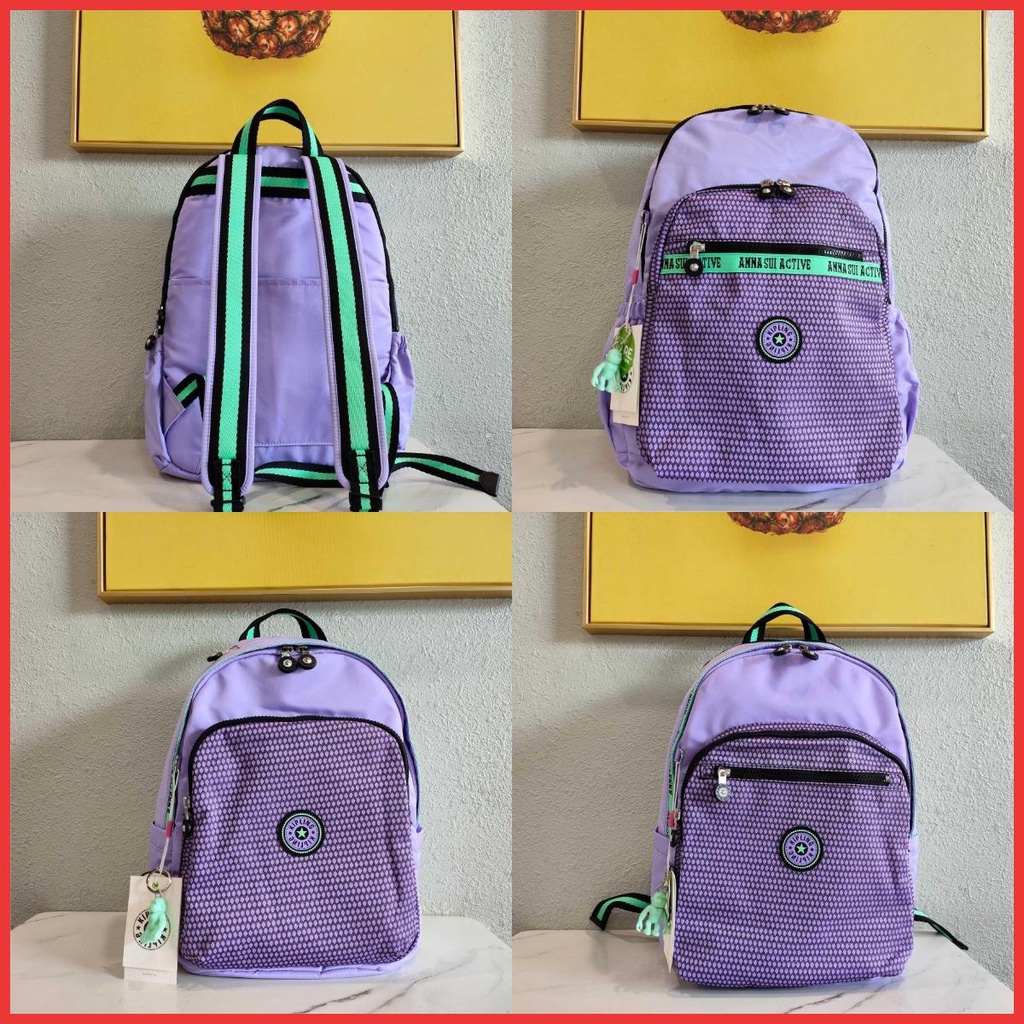 ANNA SUI Klipling กระเป๋าเป้สะพายหลัง กันน้ํา สีม่วง สําหรับผู้หญิง (3 รุ่น)