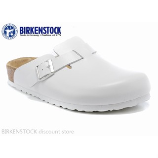 Birkenstock Boston รองเท้าแตะหนังคอร์ก สีขาว สไตล์คลาสสิก สําหรับผู้ชาย ผู้หญิง ไซซ์ 34-46