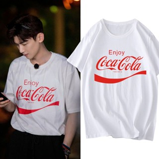 Bai Jingting Coca Cola เสื้อยืดแขนสั้น ผ้าฝ้ายแท้ พิมพ์ลาย สไตล์คลาสสิก สําหรับคู่รัก S