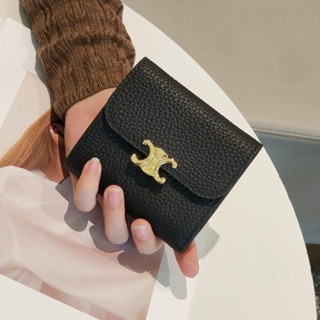 Celine ใหม่ กระเป๋าสตางค์ใบสั้น หนังนิ่ม พับได้ ขนาดใหญ่ สําหรับผู้หญิง 2022