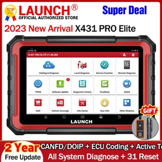 Launch X431 PRO ELITE CANFD DOIP เครื่องมือวิเคราะห์ระบบรถยนต์ ECU CODING ควบคุมสองทิศทาง รีเซ็ต 31+ OBD2 SCANNER