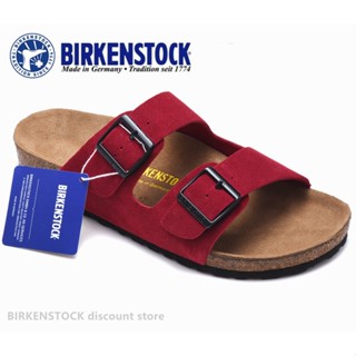 Birkenstock Arizona รองเท้าแตะลําลอง กันลื่น แต่งขนเฟอร์ สีไวน์แดง สําหรับผู้ชาย ผู้หญิง เหมาะกับการเดินชายหาด ไซซ์ 34-46