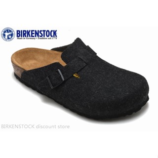 Birkenstock Boston รองเท้าแตะลําลอง ขนสัตว์ สีดํา คลาสสิค สําหรับผู้ชาย ผู้หญิง 34-46