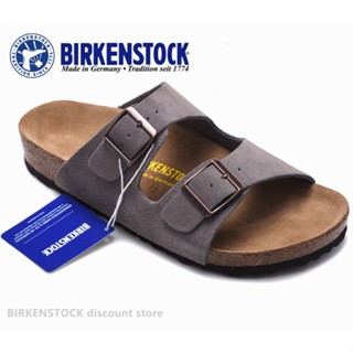 Birkenstock Arizona รองเท้าแตะลําลอง กันลื่น แต่งขนเฟอร์ สีเทา สําหรับผู้ชาย ผู้หญิง เหมาะกับการเดินชายหาด ไซซ์ 34-46