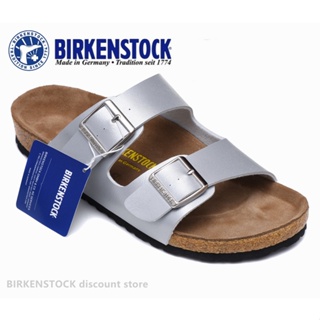 Birkenstock Arizona รองเท้าแตะลําลอง ลายงู สีเงิน เหมาะกับเดินชายหาด สไตล์คลาสสิก สําหรับผู้ชาย ผู้หญิง ไซซ์ 34-46