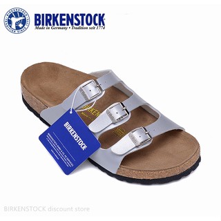 Birkenstock Florida รองเท้าแตะหนังงู คลาสสิก สีเงิน สําหรับผู้ชาย ผู้หญิง 34-46