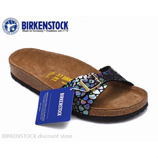 Birkenstock Madrid รองเท้าแตะ พิมพ์ลายงู สีดํา คลาสสิก สําหรับผู้ชาย และผู้หญิง 34-44