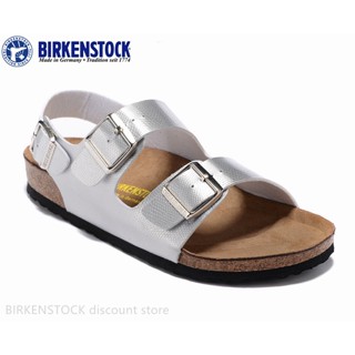 Birkenstock Milano รองเท้าแตะ ลายงู คลาสสิก สีเงิน สําหรับผู้ชาย ผู้หญิง 34-46