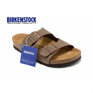 Birkenstock รองเท้าแตะ พร้อมหัวเข็มขัดสองชิ้น สีกาแฟ น้ํามันขี้ผึ้ง 34-43