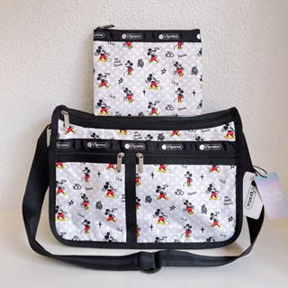 Lesportsac กระเป๋าสะพายไหล่ กันน้ํา พิมพ์ลายมิกกี้เมาส์ สีขาว L7507