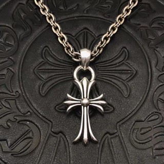 CHROME HEARTS สร้อยคอเงินแท้ เกรด 925 จี้ไม้กางเขน รูปหัวใจ ขนาดกลาง หรูหรา สไตล์พังก์วินเทจ