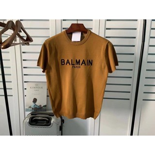 Balmain  เสื้อยืด ผ้าฝ้าย และผ้าลินิน แบบสวมหัว พิมพ์ลายตัวอักษร ทรงหลวม แฟชั่นฤดูใบไม้ผลิ และฤดูใบไม้ร่วง สําหรับคู่รัก