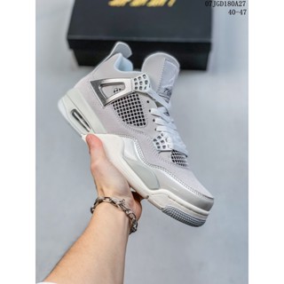 ของแท้ Air Jordan 4 Retro "Frozen Moments" รองเท้าบาสเก็ตบอล ชุบเงิน aj4 Jordan 4th Generation aj4 Jordan 4 Gray Silver Jordan