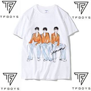 เสื้อยืดแขนสั้น ลาย Tfboys Yiyang Qianxi Wang Junkai Wang Yuan สําหรับเด็กผู้ชาย 8.10