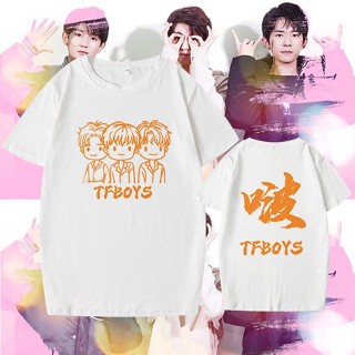 Tfboys Yiyang Qianxi Wang Yuans เสื้อยืดลําลอง แขนสั้น คอกลม พิมพ์ลาย sletfboys